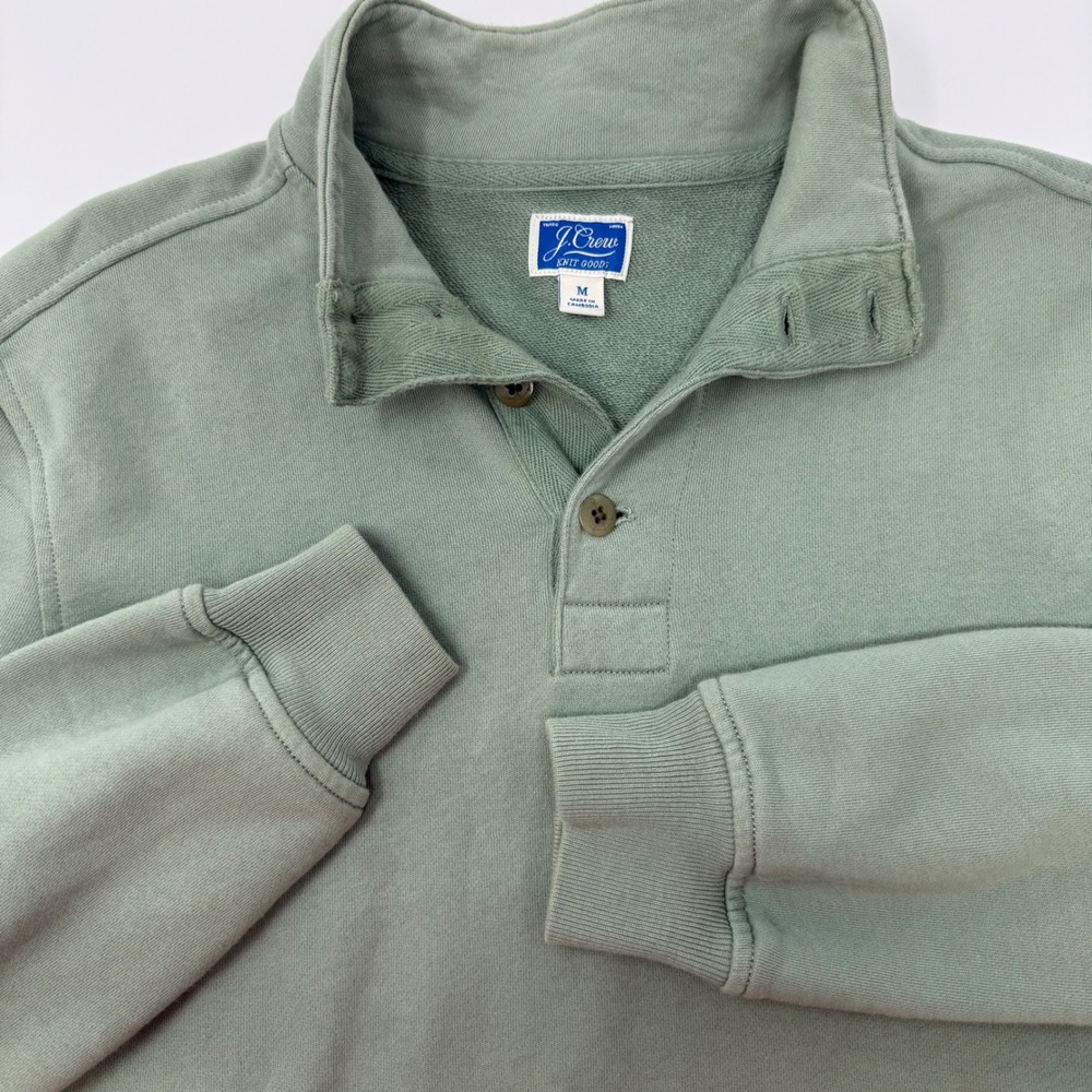 J. Crew Mens Re-Imagined French Terry Button Mock Neck Pullover Green Medium